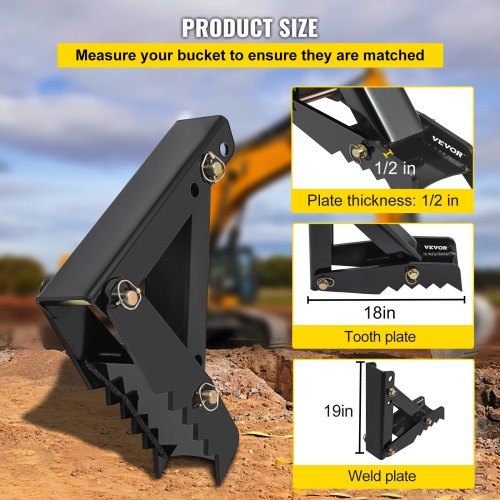 VEVOR 18" Backhoe Thumb, 1/2" Teeth Thickness Heavy Duty Excavator Thumb, Black Steel Weld On Thumb Attachments with 12mm Bolt-On Design Adjustable Mechanical Thumb for Backhoe/Excavator