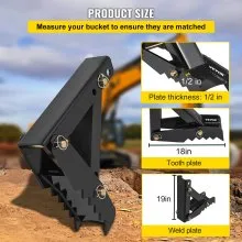 VEVOR 18\" Backhoe Thumb, 1/2\" Teeth Thickness Heavy Duty Excavator Thumb, Black Steel Weld On Thumb Attachments with 12mm Bolt-On Design Adjustable Mechanical Thumb for Backhoe/Excavator