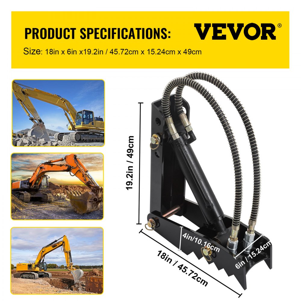 VEVOR Hydraulic Backhoe Thumb, 18 inch 1/2" Thickness Heavy Duty Excavator Thumb, Black Steel Weld On Thumb Attachments with Hydraulic Cylinder, Mechanical Hydraulic Thumb for Backhoe/Excavator
