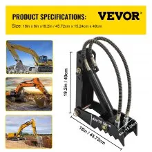 VEVOR 18" Hydraulic Backhoe Thumb, 1/2" Thickness Heavy Duty Excavator Thumb, Black Steel Weld On Thumb Attachments with Hydraulic Cylinder, Mechanical Hydraulic Thumb for Backhoe/Excavator