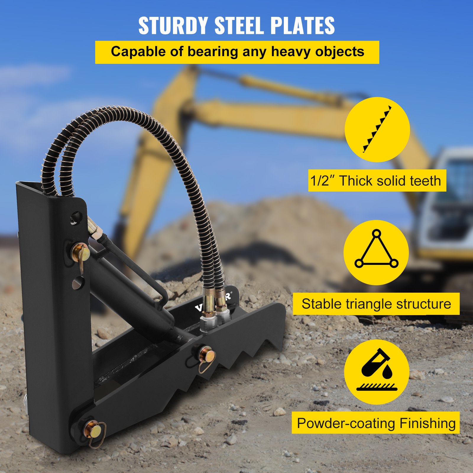 VEVOR Hydraulic Backhoe Thumb, 18 inch 1/2" Thickness Heavy Duty Excavator Thumb, Black Steel Weld On Thumb Attachments with Hydraulic Cylinder, Mechanical Hydraulic Thumb for Backhoe/Excavator