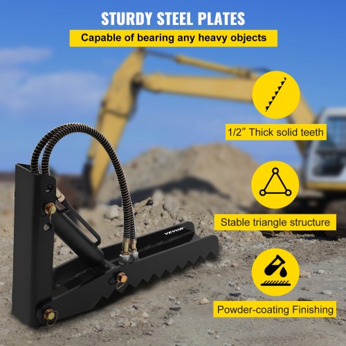 VEVOR 24 inch Hydraulic Backhoe Excavator Thumb Attachments Weld On 1/2in Teeth Thick Steel Plate Assembly 12MM Bolt-On Design with Hydraulic Cylinder