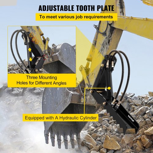 VEVOR 24 inch Hydraulic Backhoe Excavator Thumb Attachments Weld On 1/2in Teeth Thick Steel Plate Assembly 12MM Bolt-On Design with Hydraulic Cylinder