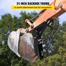VEVOR 61cm Hydraulic Backhoe Excavator Thumb Attachments Weld On 1.27cm Teeth Thick Steel Plate Assembly 12MM Bolt-On Design with Hydraulic Cylinder