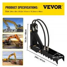 VEVOR 24 inch Hydraulic Backhoe Excavator Thumb Attachments Weld On 1/2in Teeth Thick Steel Plate Assembly 12MM Bolt-On Design with Hydraulic Cylinder