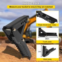 VEVOR Backhoe Excavator Thumb Attachments, 36 inch  Adjustable Extreme Weld On Backhoe Thumb Hoe Clamp 1/2 Inch Teeth Thick Steel Plate 16MM Assembly Bolt-On Design
