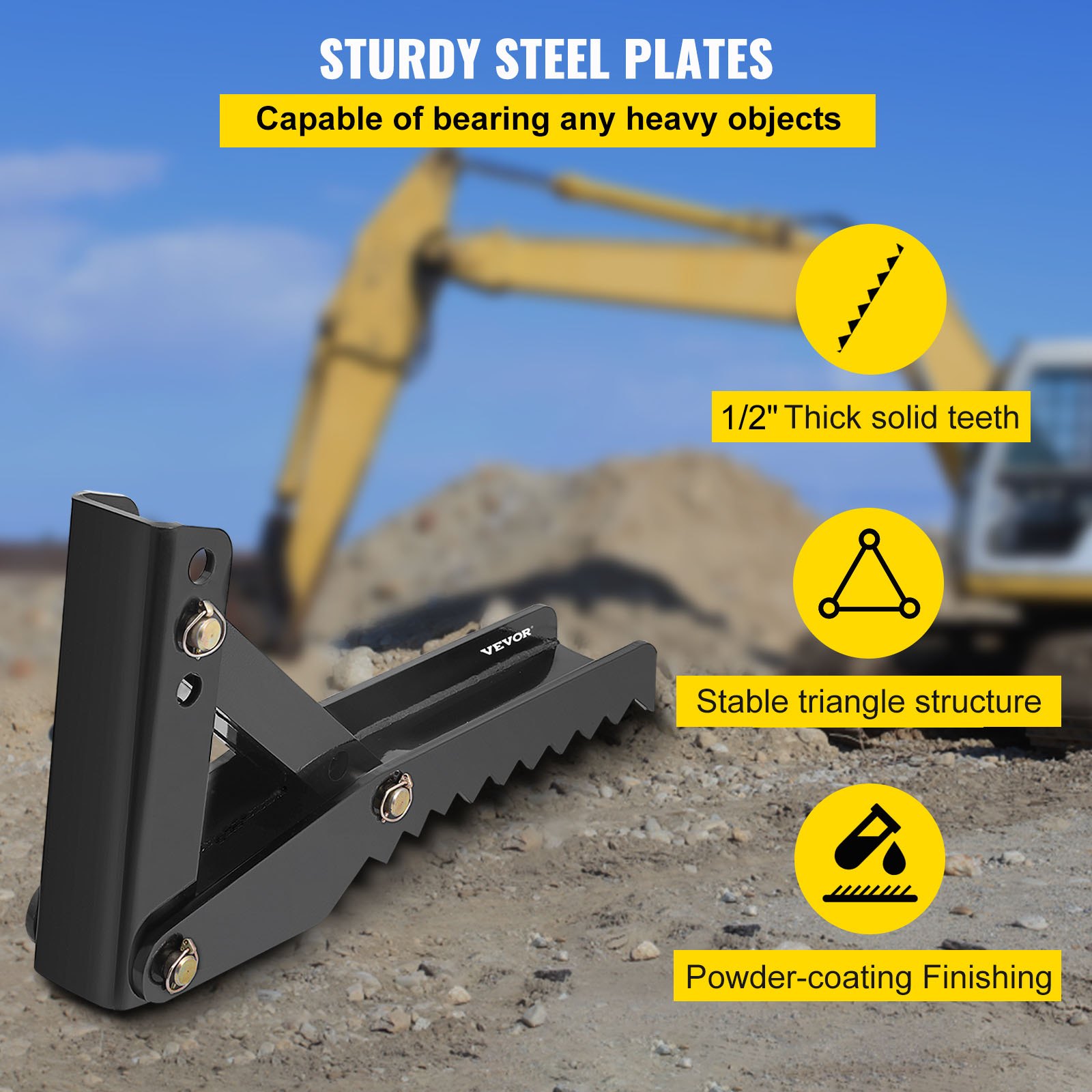 VEVOR Backhoe Excavator Thumb Attachments, 36 inch  Adjustable Extreme Weld On Backhoe Thumb Hoe Clamp 1/2 Inch Teeth Thick Steel Plate 16MM Assembly Bolt-On Design