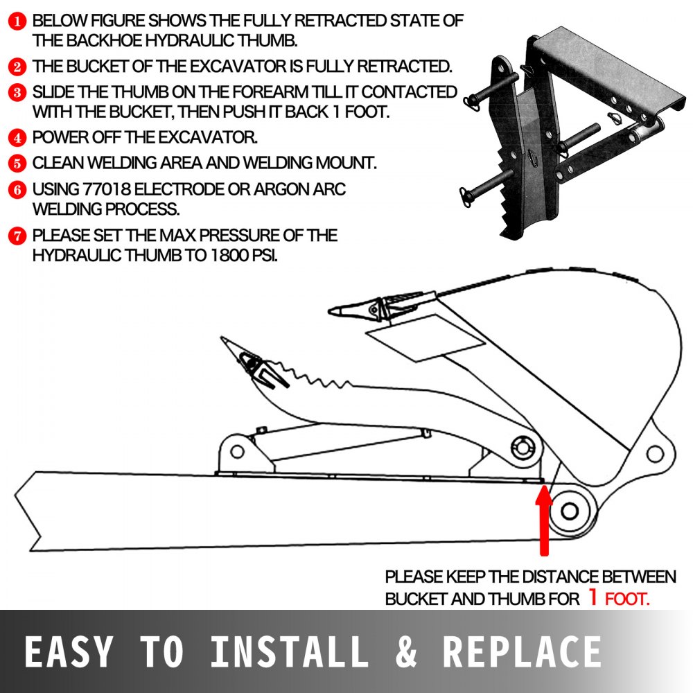 8" X30" Hydraulic Backhoe Thumb Weld Adjustable Boom Tractor Excavator Universal