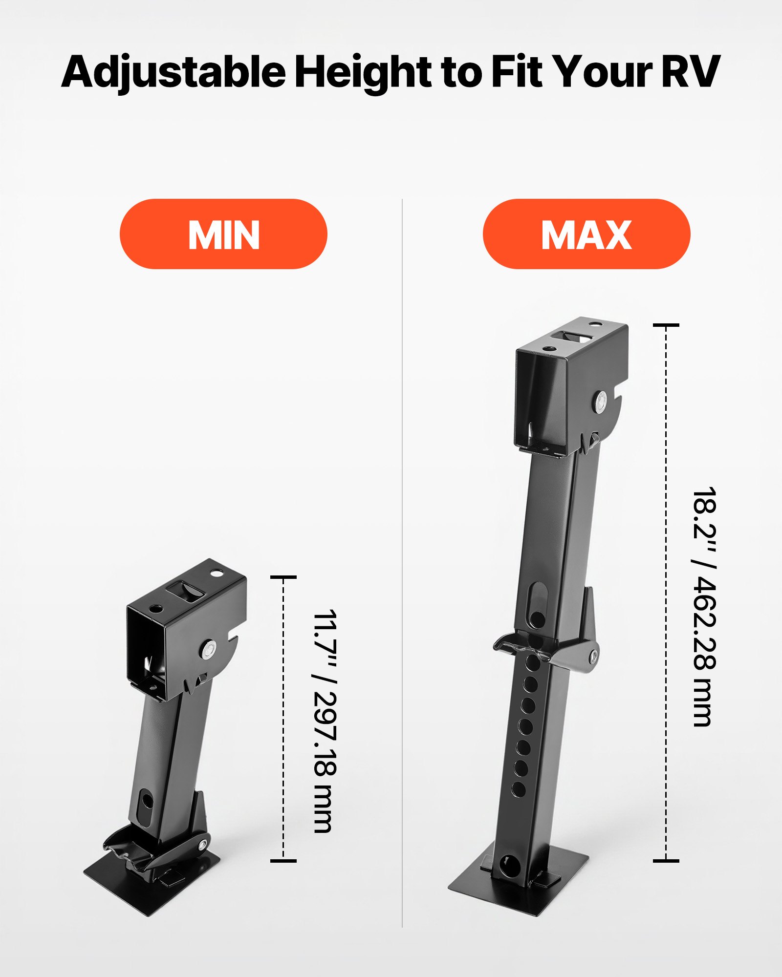 VEVOR Telescoping Stabilizer Jack, 2PCS Telescoping Folding Trailer Jack, Trailer Swing Down Stabilizer Jack for RV Trailer, Supports 1000lbs Capacity Each, Adjustable from 11.7 inch to 18.2 inch