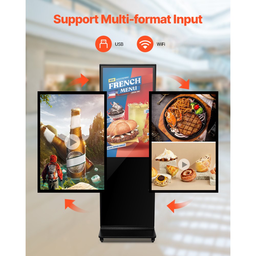 VEVOR 43 Inch Digital Signage Display, Non-touchscreen Digital Kiosk, Indoor Floor Standing Kiosk Display, 2K UHD LCD Screen, 2GB RAM & 32GB ROM, with WiFi HDMI/USB Input, Advertising Display