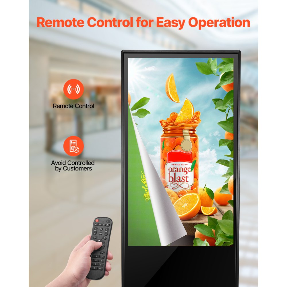VEVOR 43 Inch Digital Signage Display, Non-touchscreen Digital Kiosk, Indoor Floor Standing Kiosk Display, 2K UHD LCD Screen, 2GB RAM & 32GB ROM, with WiFi HDMI/USB Input, Advertising Display