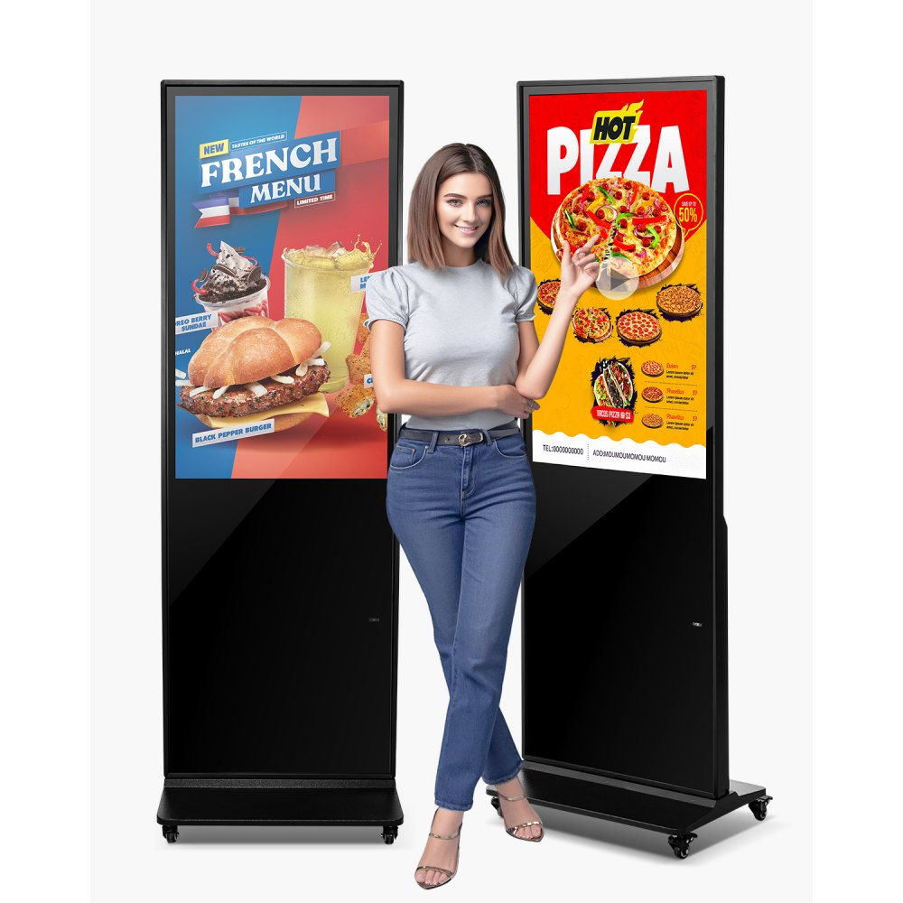 VEVOR 43 Inch Digital Signage Display, Non-touchscreen Digital Kiosk, Indoor Floor Standing Kiosk Display, 2K UHD LCD Screen, 2GB RAM & 32GB ROM, with WiFi HDMI/USB Input, Advertising Display