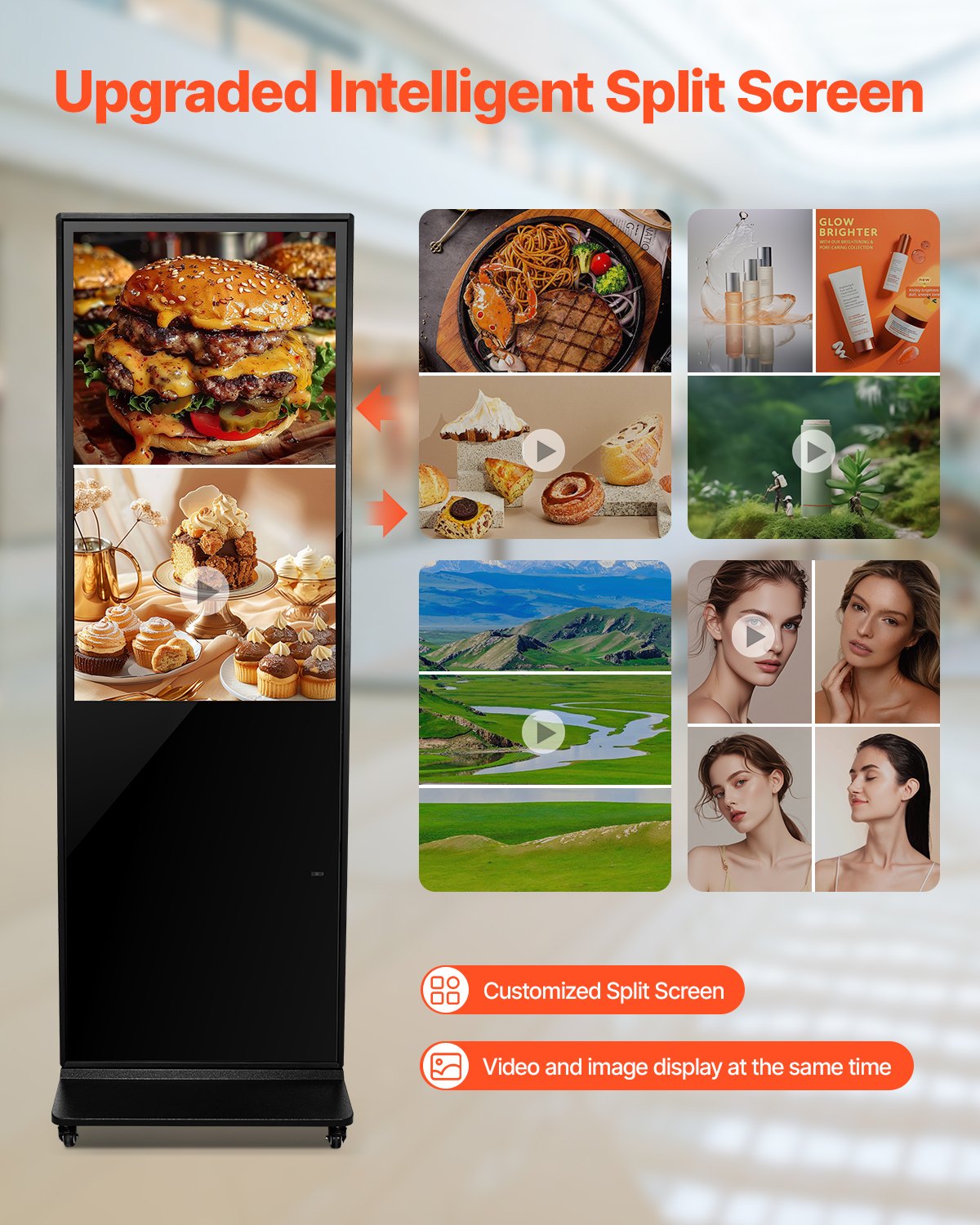 VEVOR 43 Inch Digital Signage Display, Non-touchscreen Digital Kiosk, Indoor Floor Standing Kiosk Display, 2K UHD LCD Screen, 2GB RAM & 32GB ROM, with WiFi HDMI/USB Input, Advertising Display