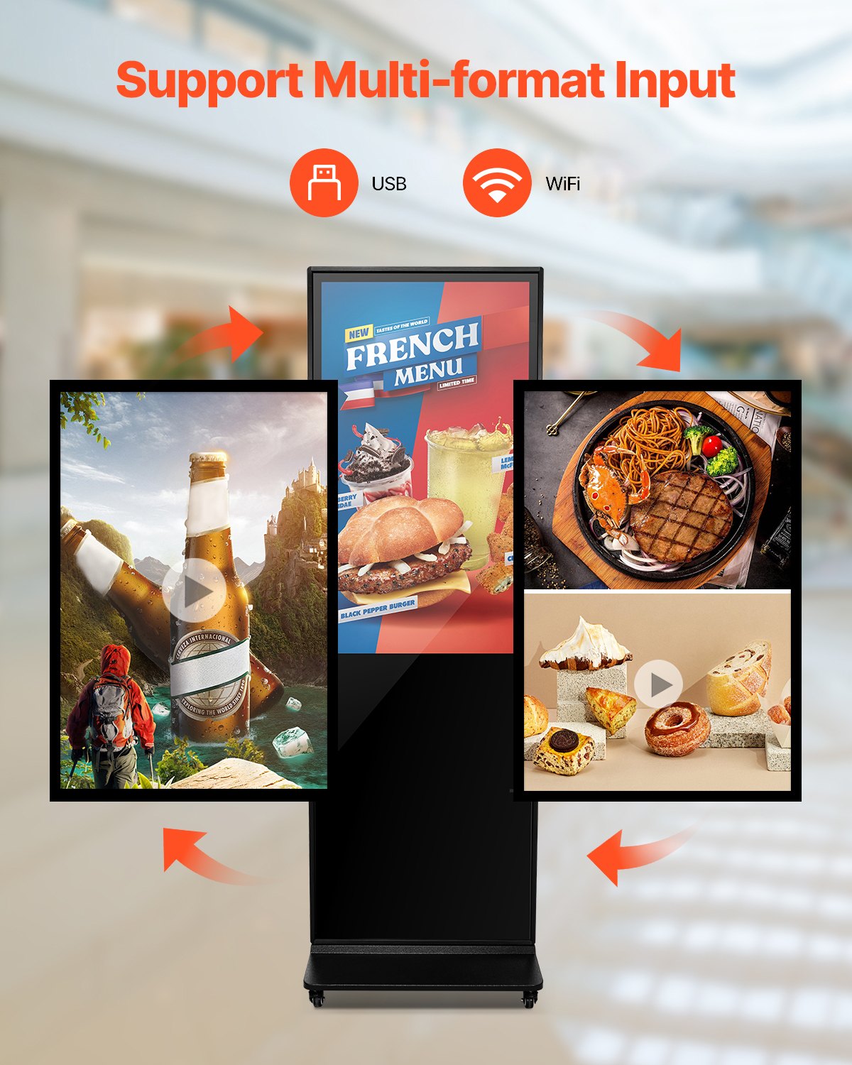 VEVOR 43 Inch Digital Signage Display, Non-touchscreen Digital Kiosk, Indoor Floor Standing Kiosk Display, 2K UHD LCD Screen, 2GB RAM & 32GB ROM, with WiFi HDMI/USB Input, Advertising Display