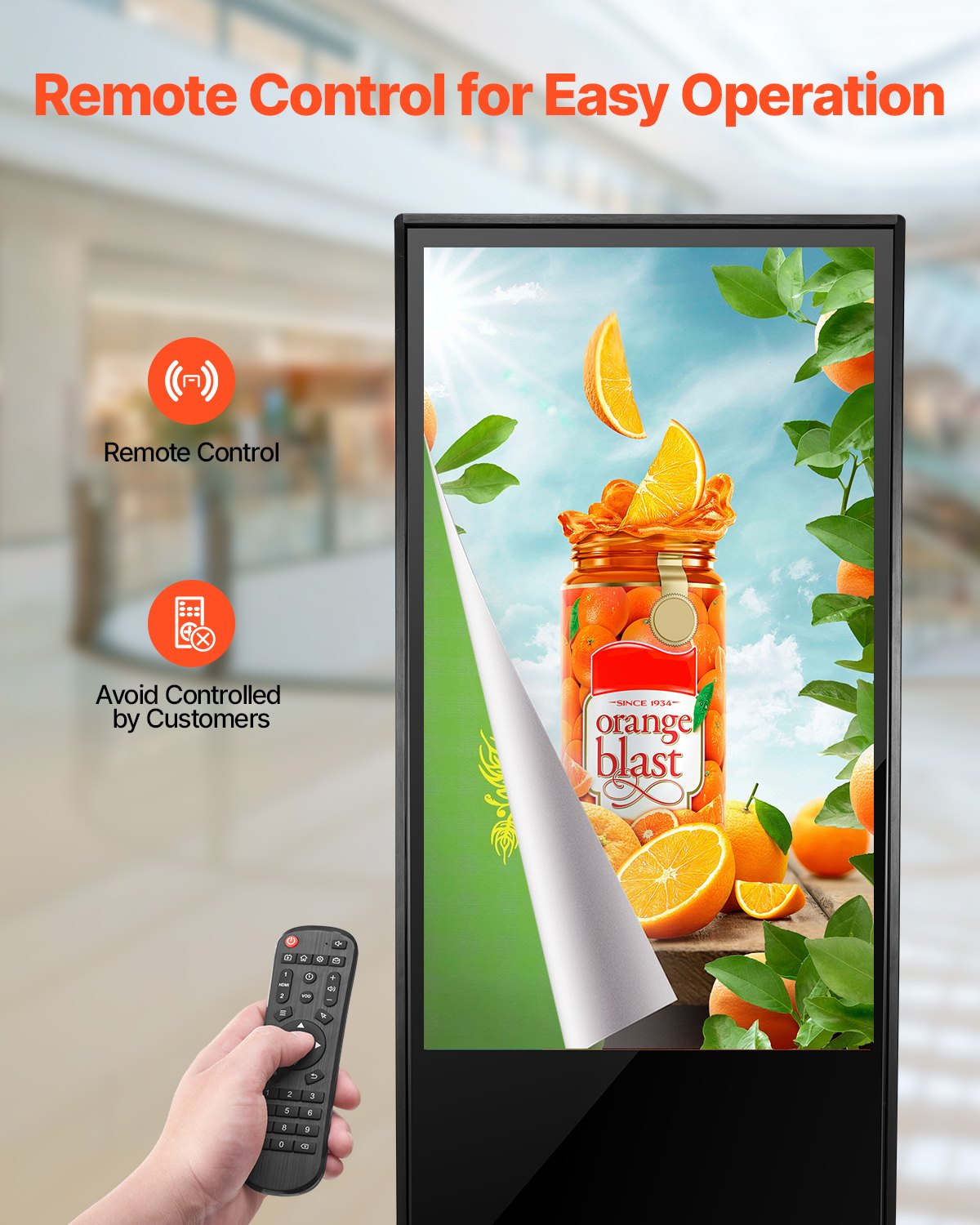 VEVOR 43 Inch Digital Signage Display, Non-touchscreen Digital Kiosk, Indoor Floor Standing Kiosk Display, 2K UHD LCD Screen, 2GB RAM & 32GB ROM, with WiFi HDMI/USB Input, Advertising Display