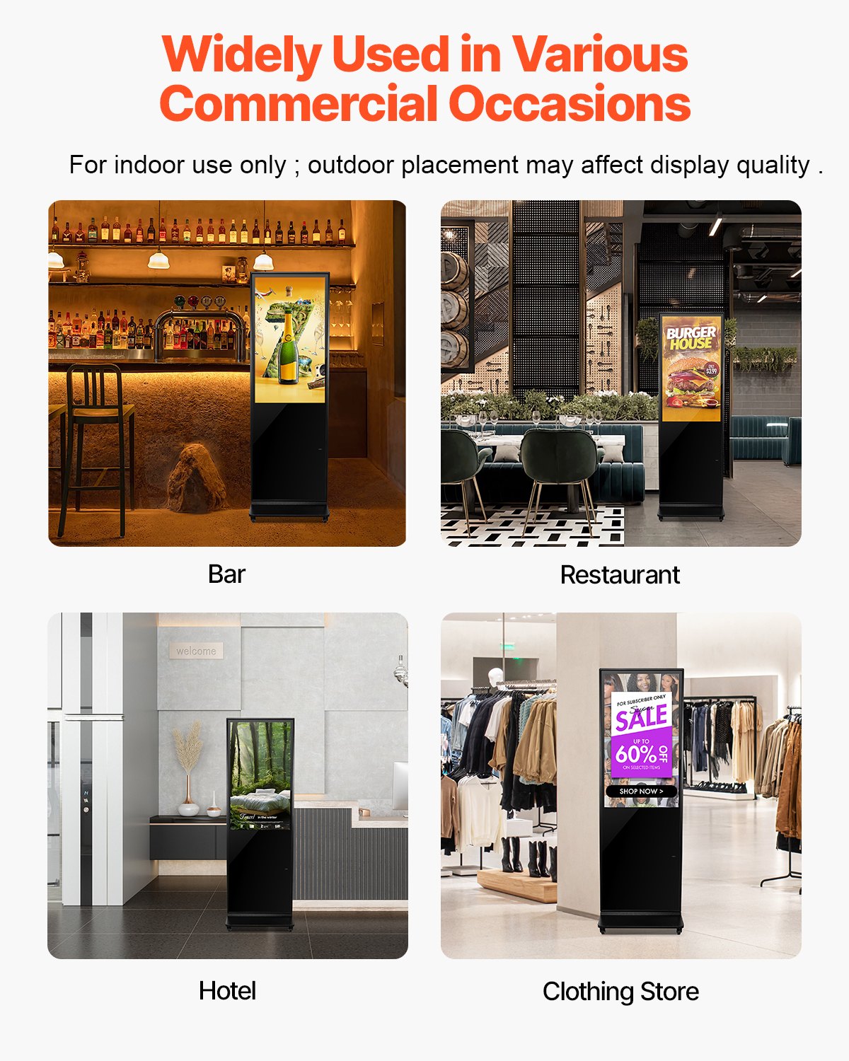 VEVOR 43 Inch Digital Signage Display, Non-touchscreen Digital Kiosk, Indoor Floor Standing Kiosk Display, 2K UHD LCD Screen, 2GB RAM & 32GB ROM, with WiFi HDMI/USB Input, Advertising Display