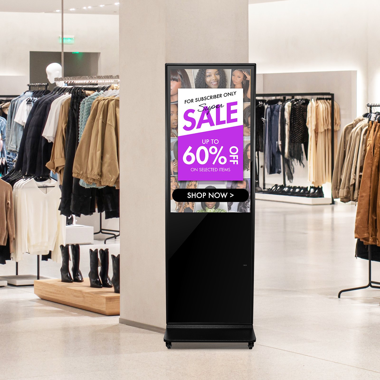 VEVOR 43 Inch Digital Signage Display, Non-touchscreen Digital Kiosk, Indoor Floor Standing Kiosk Display, 2K UHD LCD Screen, 2GB RAM & 32GB ROM, with WiFi HDMI/USB Input, Advertising Display