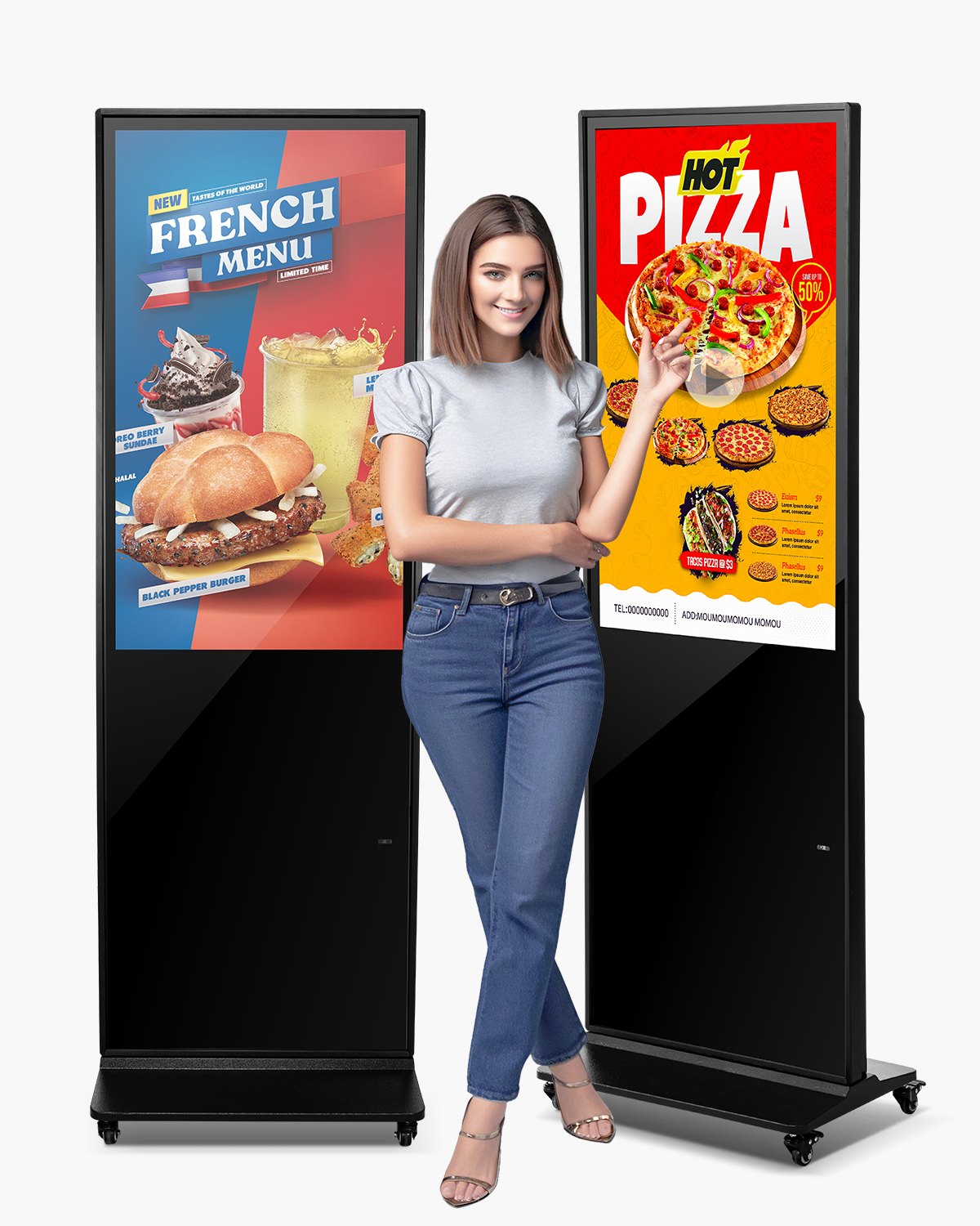 VEVOR 43 Inch Digital Signage Display, Non-touchscreen Digital Kiosk, Indoor Floor Standing Kiosk Display, 2K UHD LCD Screen, 2GB RAM & 32GB ROM, with WiFi HDMI/USB Input, Advertising Display
