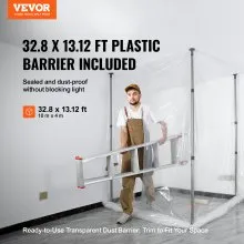 VEVOR Dust Barrier Poles, Carry Bag, 10 Ft Poles with 4 Telescoping Poles, and 32.8x13.12 Ft Plastic Film, for Interior Decoration and Painting Projects