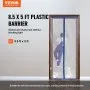 VEVOR Dust Barrier, 8.5 x 5 Ft Dust Barrier Door Kit, with Magnetic Self-Closing Zipper, PE Construction Door Cover for Dust Containment, Reusable Dust Protection Wall for Living Room Bathroom Remodel