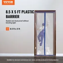 VEVOR Dust Barrier, 8.5 x 5 Ft Dust Barrier Door Kit, with Magnetic Self-Closing Zipper, PE Construction Door Cover for Dust Containment, Reusable Dust Protection Wall for Living Room Bathroom Remodel