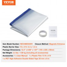 VEVOR Dust Barrier, 7.5 x 4 ft Dust Barrier Door Kit, PE Construction Door Cover for Dust Containment, with Magnetic Self-Closing Zipper, Dust Protection Wall for Bathroom Living Room Remodel