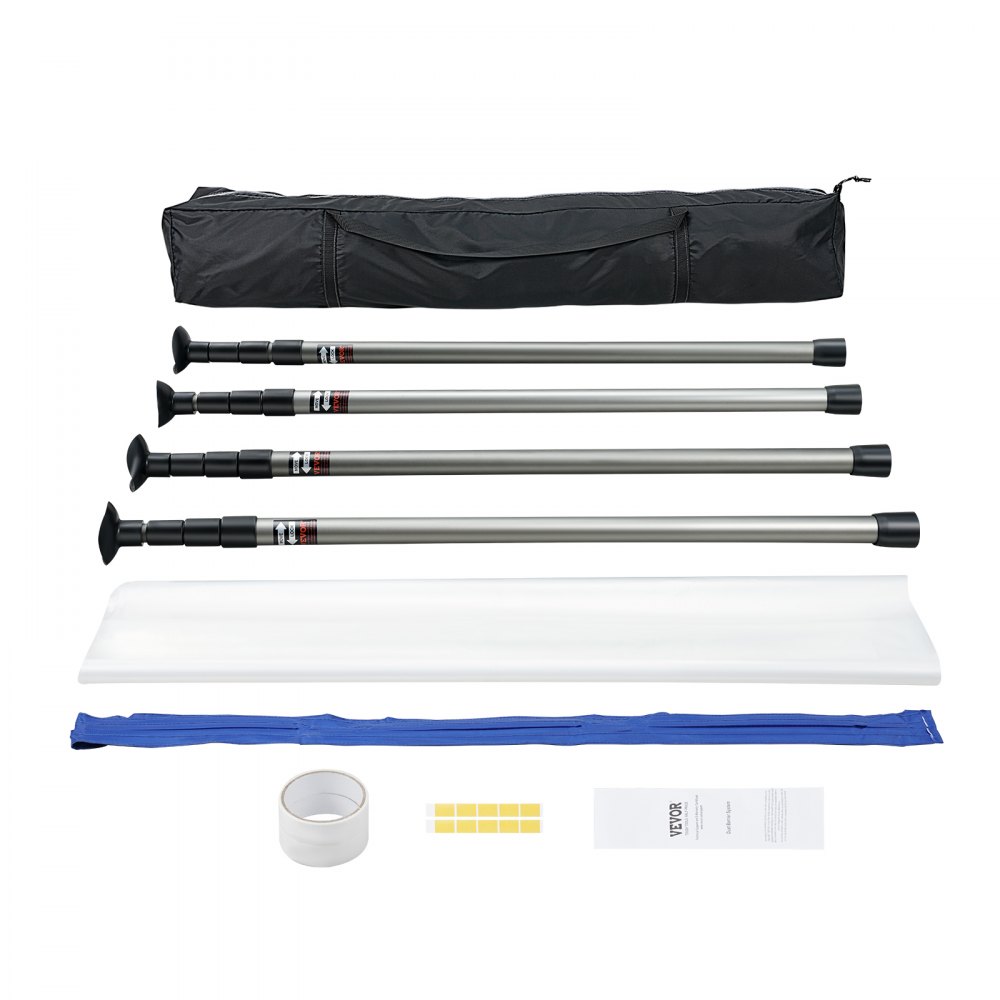 VEVOR Dust Barrier Poles, 10 Ft Barrier Poles, Dust Barrier System with 4 Telescoping Poles, Magnetic Zipper, Carry Bag and 32.8x13.12 Ft Plastic Film, for Interior Decoration, Painting