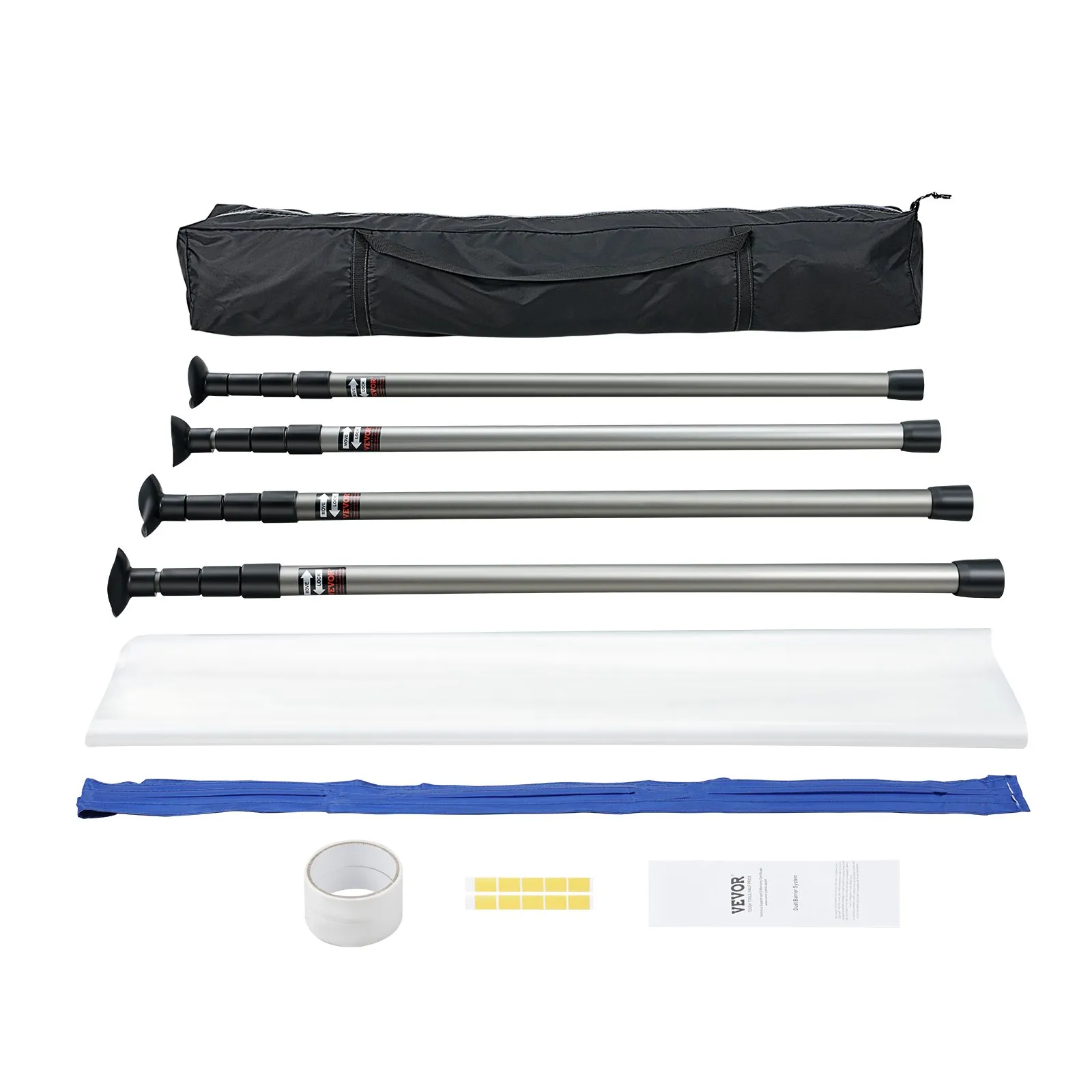 VEVOR Dust Barrier Poles, 304.8 cm Barrier Poles, Dust Barrier System with 4 Telescoping Poles, Magnetic Zipper, Carry Bag and 999.7x399.9 cm Plastic Film, for Interior Decoration, Painting