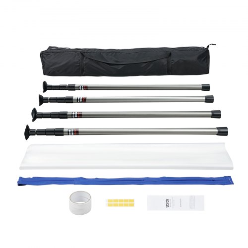 VEVOR Dust Barrier Poles, 12 Ft Spring Barrier Loaded Poles, Dust Barrier System with 4 Telescoping Poles, Carry Bag, Magnetic Zipper, and 32.8x13.12 Ft Plastic Film, for Interior Decoration, Painting
