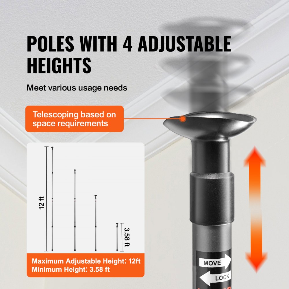 VEVOR Dust Barrier Poles, 12 Ft Barrier Poles, Dust Barrier System with 4 Telescoping Poles, Magnetic Zipper, Carry Bag and 32.8x13.12 Ft Plastic Film, for Interior Decoration, Painting