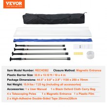VEVOR Dust Barrier Poles, 12 Ft Barrier Poles, Dust Barrier System with 4 Telescoping Poles, Magnetic Zipper, Carry Bag and 32.8x13.12 Ft Plastic Film, for Interior Decoration, Painting