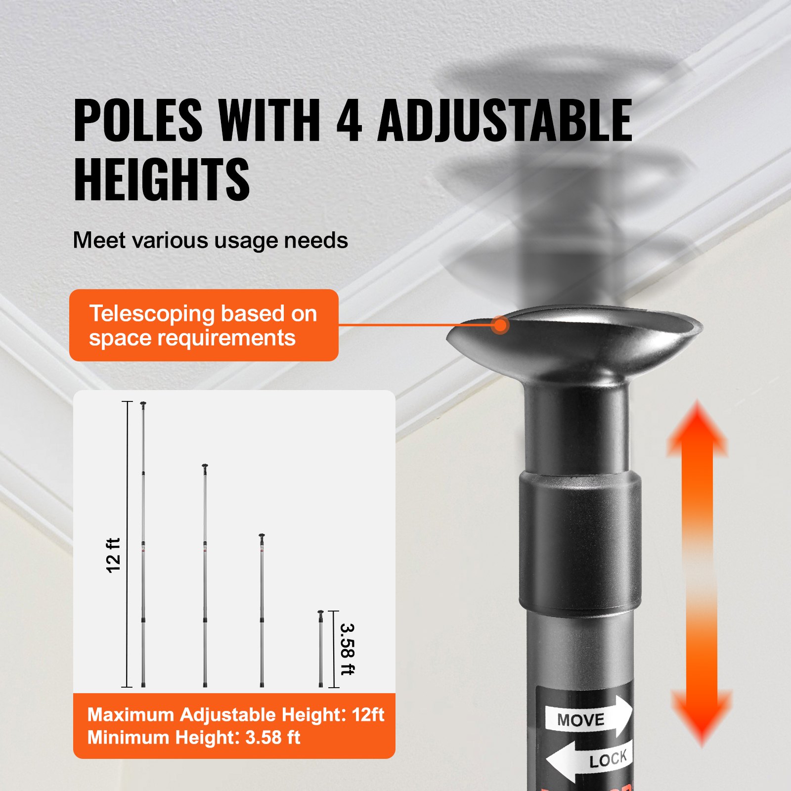 VEVOR Dust Barrier Poles, 12 Ft Barrier Poles, Dust Barrier System with 4 Telescoping Poles, Carry Bag and 32.8x13.12 Ft Plastic Film, for Interior Decoration, Painting