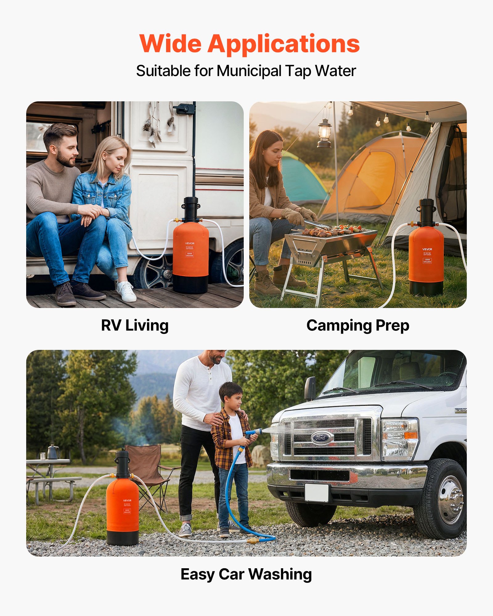 VEVOR RV Water Softener, 16,000 Grain, Portable Water Softener with Filter System, NPT 3/4" Fittings, Food-Grade Resin, Quick Connect, for RVs, Trailers, Boats, Mobile Car Washing, Pressure Washing
