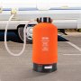 VEVOR rv water softener in bright orange, connected to an rv&#039;s water supply, parked outdoors.