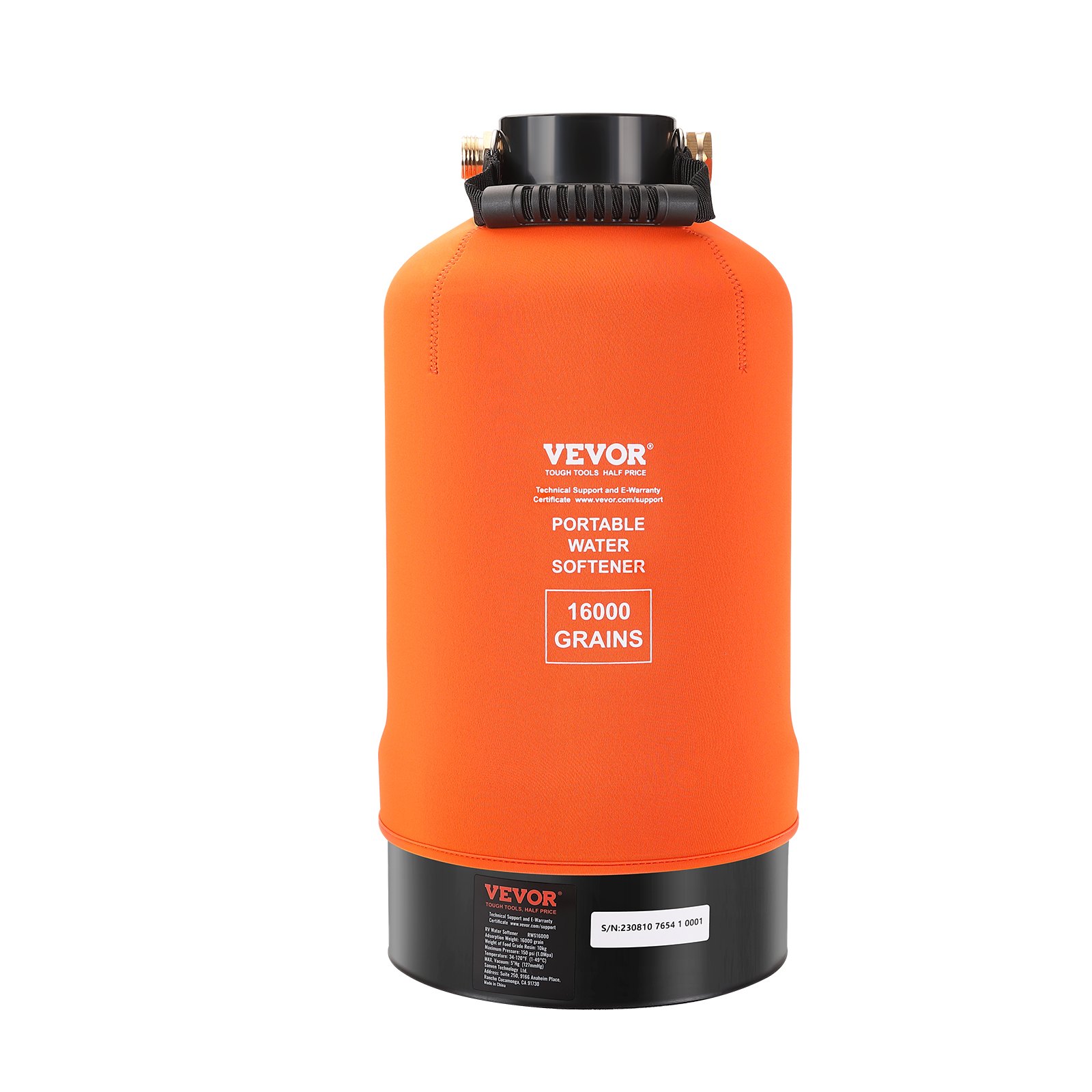 orange VEVOR rv water softener with 16000 grains capacity.