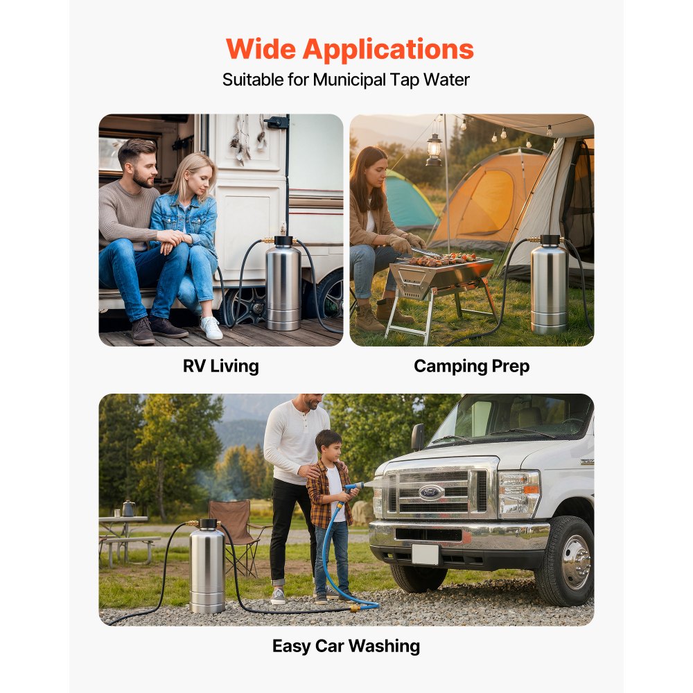 VEVOR RV Water Softener, 16,000 Grain, Portable Water Softener with NPT 3/4" Fittings, Food-Grade Resin, Stainless Steel, Quick Connect, for RVs, Trailers, Boats, Mobile Car Washing, Pressure Washing
