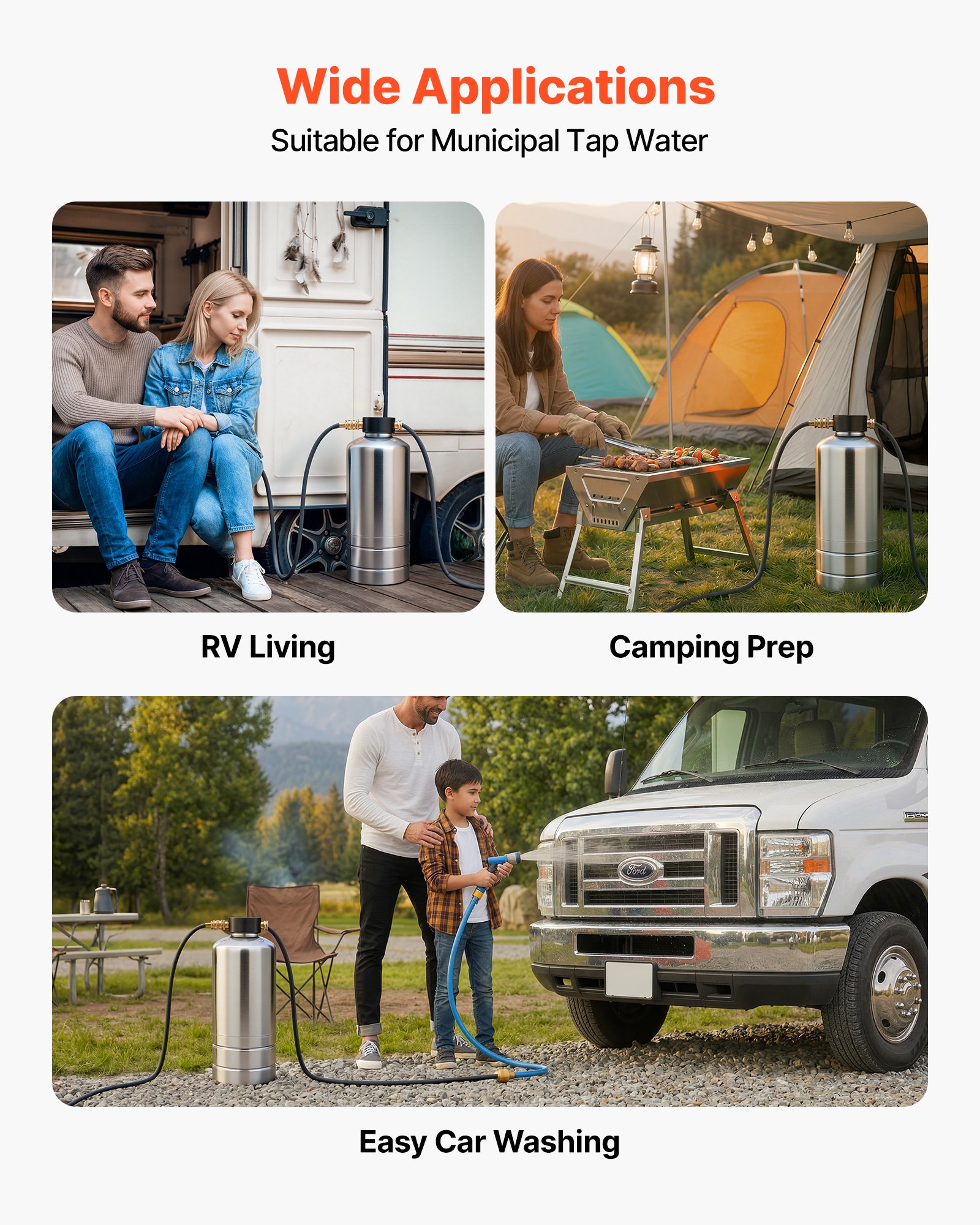 VEVOR RV Water Softener, 16,000 Grain, Portable Water Softener with NPT 3/4" Fittings, Food-Grade Resin, Stainless Steel, Quick Connect, for RVs, Trailers, Boats, Mobile Car Washing, Pressure Washing
