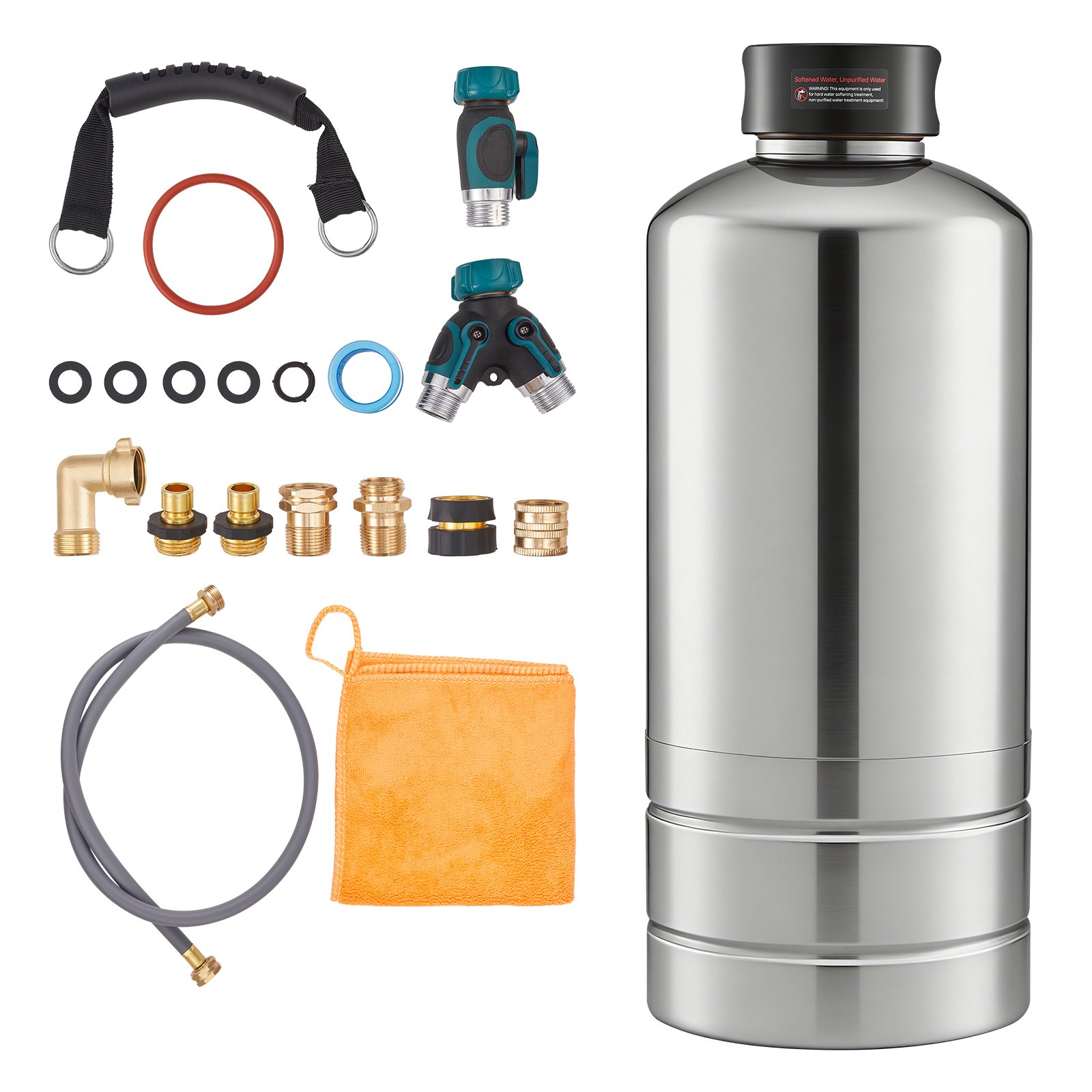 VEVOR RV Water Softener, 16,000 Grain, Portable Water Softener with NPT 3/4" Fittings, Food-Grade Resin, Stainless Steel, Quick Connect, for RVs, Trailers, Boats, Mobile Car Washing, Pressure Washing