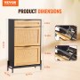 VEVOR Rattan Shoe Cabinet Shoe Organizer 2 Flip Drawers & 1 Slide Drawer Black