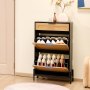 VEVOR Rattan Shoe Cabinet, Narrow Shoe Storage Organizer with 2 Flip Rattan Drawers & 1 Slide Drawer, Metal Legs, Slim Shoe Entryway Cabinet Ideal for Entryway, Closet, Hallway, Black