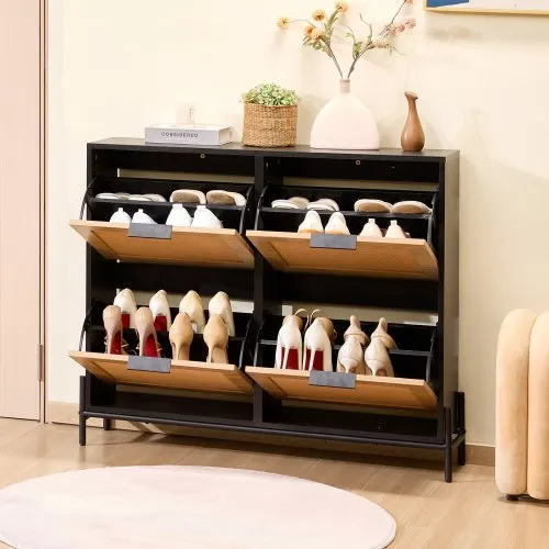 VEVOR Rattan Shoe Storage Cabinet 4 Flip Drawers, 15mm VEVOR Rattan Shoe Storage Cabinet 4 Flip Drawers, 15mm