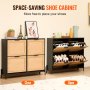 VEVOR Rattan Shoe Storage Cabinet Shoe Storage Organizer with 4 Flip Drawers