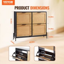 VEVOR Rattan Shoe Storage Cabinet Shoe Storage Organizer with 4 Flip Drawers