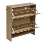 VEVOR Rattan Shoe Cabinet, 16 Pairs, 2 Flip Drawers, Adjustable Shelves for Entryway, Hallway and Living Room, Freestanding Narrow Shoes Wooden Rack, with 36 kg Top Surface and Tip-Over Restraint