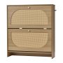 VEVOR Rattan Shoe Cabinet, 16 Pairs, 2 Flip Drawers, Adjustable Shelves for Entryway, Hallway and Living Room, Freestanding Narrow Shoes Wooden Rack, with 36 kg Top Surface and Tip-Over Restraint