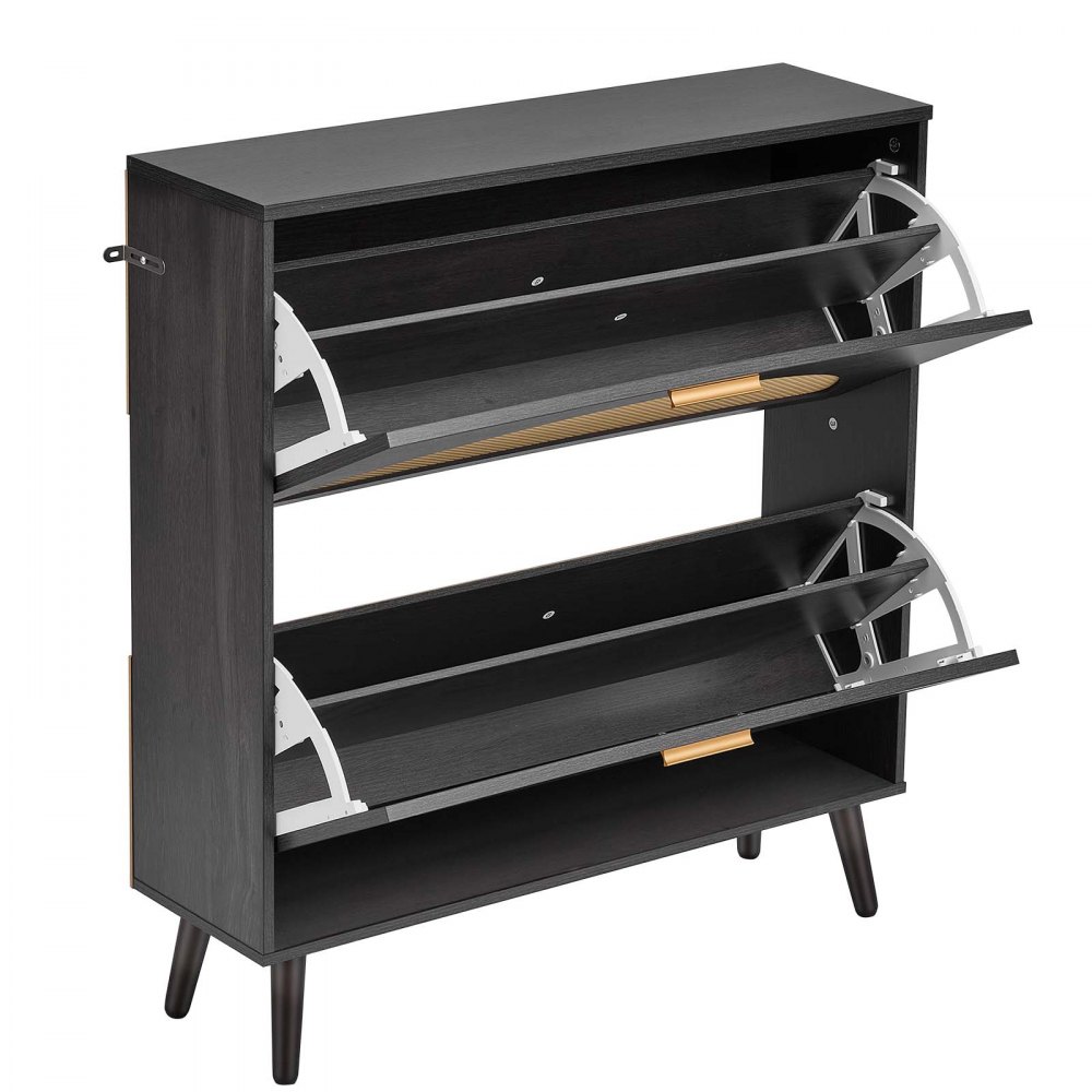 VEVOR Rattan Shoe Cabinet, 16 Pairs, 2 Flip Drawers, Adjustable Shelves for Entryway, Hallway and Living Room, Freestanding Narrow Shoes Wooden Rack, with 80 lb Top Surface and Tip-Over Restraint