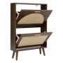 VEVOR Rattan Shoe Cabinet, 6-Pair Shoe Organizer, 2 Flip Drawers, Slim for Entryway, Hallway and Living Room, Freestanding Narrow Shoes Wooden Rack, with 36 kg Top Surface and Tip-Over Restraint