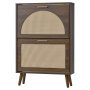 VEVOR Rattan Shoe Cabinet, 6-Pair Shoe Organizer, 2 Flip Drawers, Slim for Entryway, Hallway and Living Room, Freestanding Narrow Shoes Wooden Rack, with 36 kg Top Surface and Tip-Over Restraint
