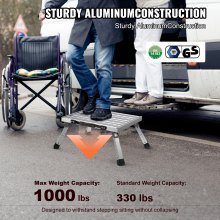 VEVOR Trintaburet 1-trins 150 kg kapacitet, trinstige i aluminiumslegering, som kan foldes, justerbar i højden, bærbare trinskamler til voksne, skridsikre, robuste trappestiger til kontor, autocampere, badeværelser, soveværelser