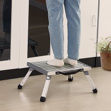 VEVOR RV Steps, Aluminum Alloy Folding Platform Step Adjustable Height, Portable Step Stool with Wide Anti-Slip Surface, Rubber Feet, Reflective Strips and Handle, Supports Up to 1000lbs